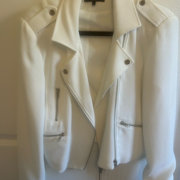 Generation Love Jackets & Blazers - Generation Love White Moto-Style Leather Jacket with Silver Hardware